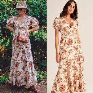 Abercrombie & Fitch Puff Sleeve Slim Poplin Midi Dress Size XL Tall